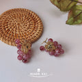 Pink Speckled Grape Cluster Stud Earrings Gold Leaf Accent view 4