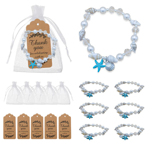 Pearl shell starfish bracelets with organza bags and kraft tags