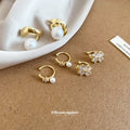 Gold Tone Pearl Ear Cuffs in Three Sculpted Designs view 4