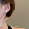 Silver Tone Flower Chain Earrings with Pearl Drops view 4
