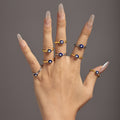 Blue Evil Eye Oil Drip Rings Hammered Band Gold Steel Multi Size view 2