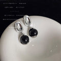 Silver Mirror Oval Black Bead Drop Stud Earrings Matching Pair view 3