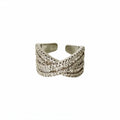 Silver Crossed Baguette Pave Crystal Open Ring Wide Band view 5