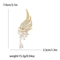 Gold Tone Crystal Angel Wing Brooch with Teardrop Dangle view 4