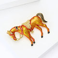 Orange Enamel Horse Brooch with Gold Tone Outline Clothing Pin view 3