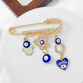 Rhinestone Safety Pin Brooch with Evil Eye Charm Cluster view 7
