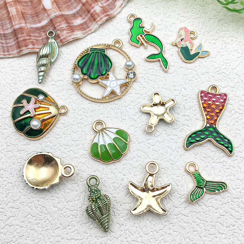 Green Enamel Zinc Alloy Shell Conch Starfish Charm Pendant for DIY Earring Jewelry Making