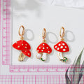 Gold Tone Red Enamel Mushroom Huggie Drop Earrings view 2