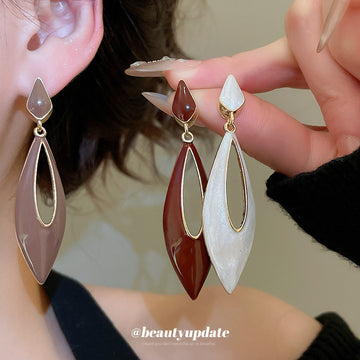 Open Teardrop Enamel Earrings With Gold Tone Frames
