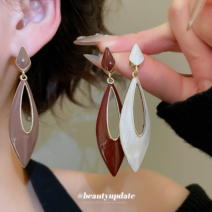 Open Teardrop Enamel Earrings With Gold Tone Frames