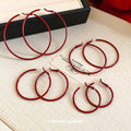 Deep Red Slim Statement Hoop Earrings in Two Sizes view 1