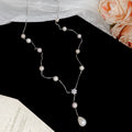Silver Y Pearl Necklace Teardrop Pearl Crystal Flower view 6