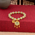 Green Bead Fu Medallion Lock Charm Stretch Bracelet view 2