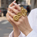 Textured Disc and Flower Statement Rings in Three Gold Tone Designs view 4