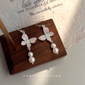 Silver Butterfly Pearl Drop Earrings Pink Mint Enamel view 3