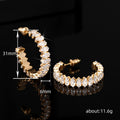 Gold Tone Double Row Crystal C Hoop Earrings Polished Metal Earrings view 4