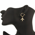 Gold and Silver Tone Airplane Huggie Drop Earrings view 3