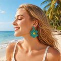 Woven Raffia Look Daisy Statement Earrings in Six Colors view 2