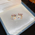 Purple Crystal Flower and Pearl Stud Earrings Fashion Jewelry view 2