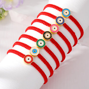 Red Woven Cord Bracelets with Large Round Eye Centerpieces