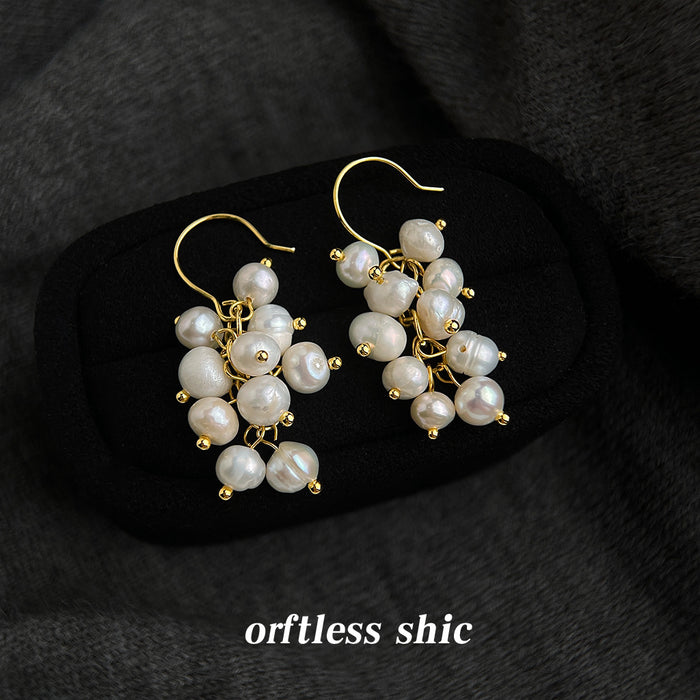 Gold Tone Freshwater Pearl Grape Cluster Hook Earrings For Women