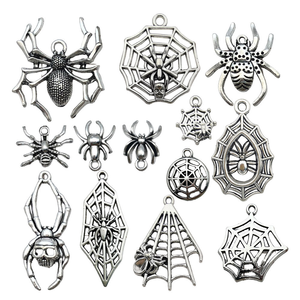 Antique Silver Zinc Alloy Bat Spider Spider Web Charm Pendant for DIY Necklace