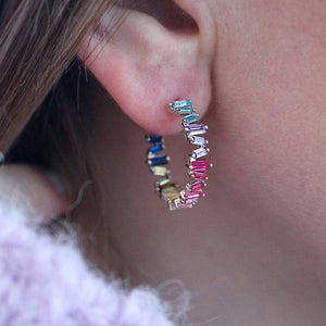 Rose Gold Tone Multicolor Stone Small Hoop Earrings
