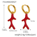Gold Coral Branch Shell Pearl and Enamel Drop Earrings view 8