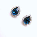 Blue and Green Teardrop Halo Crystal Stud Earrings view 3