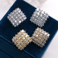 Square Round-Stone Cluster Stud Earrings In Gold And Silver Tones view 1