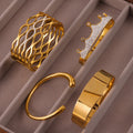 Crown Lattice Cuff Wide Bangle Bracelets Gold Steel view 4