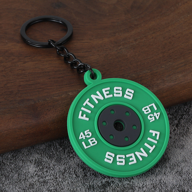 Fitness Barbell and Weight Plate Metal Keychain Gym Bag Charm