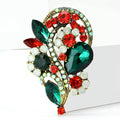 Red And Green Crystal Bouquet Brooch With Polished Metal And Sculpted Decorative Details view 3