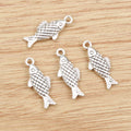 Textured Small Fish Charms With Scales in Bright Silver Tone view 4