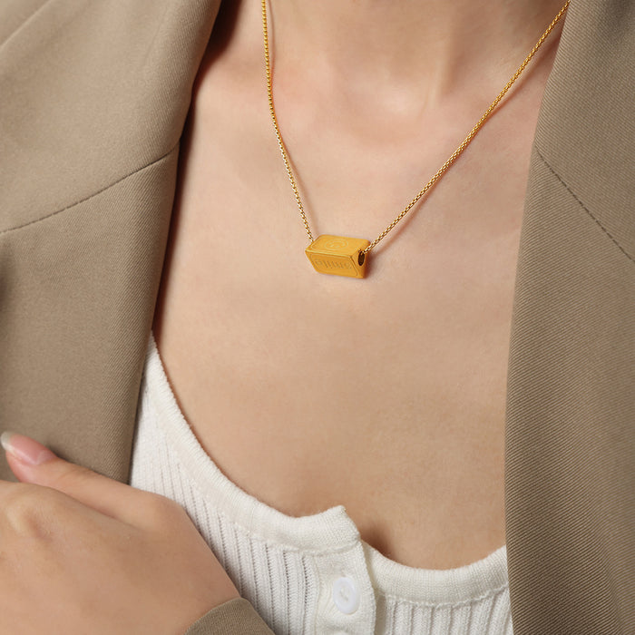 Gold Prism Pendant Necklace Smile And Smiley Face Engraving