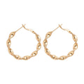 Gold Tone Twisted Hoop Earrings With Leaf Shaped Links view 5
