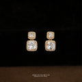 Gold Tone Double Square Clear Stone Drop Stud Earrings For Women view 1