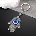 Silver Tone Filigree Hamsa Blue Evil Eye Split Ring Keychain view 2