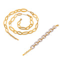 Gold Oval Link Necklace Pavé Cuban Link Bracelet Set view 5