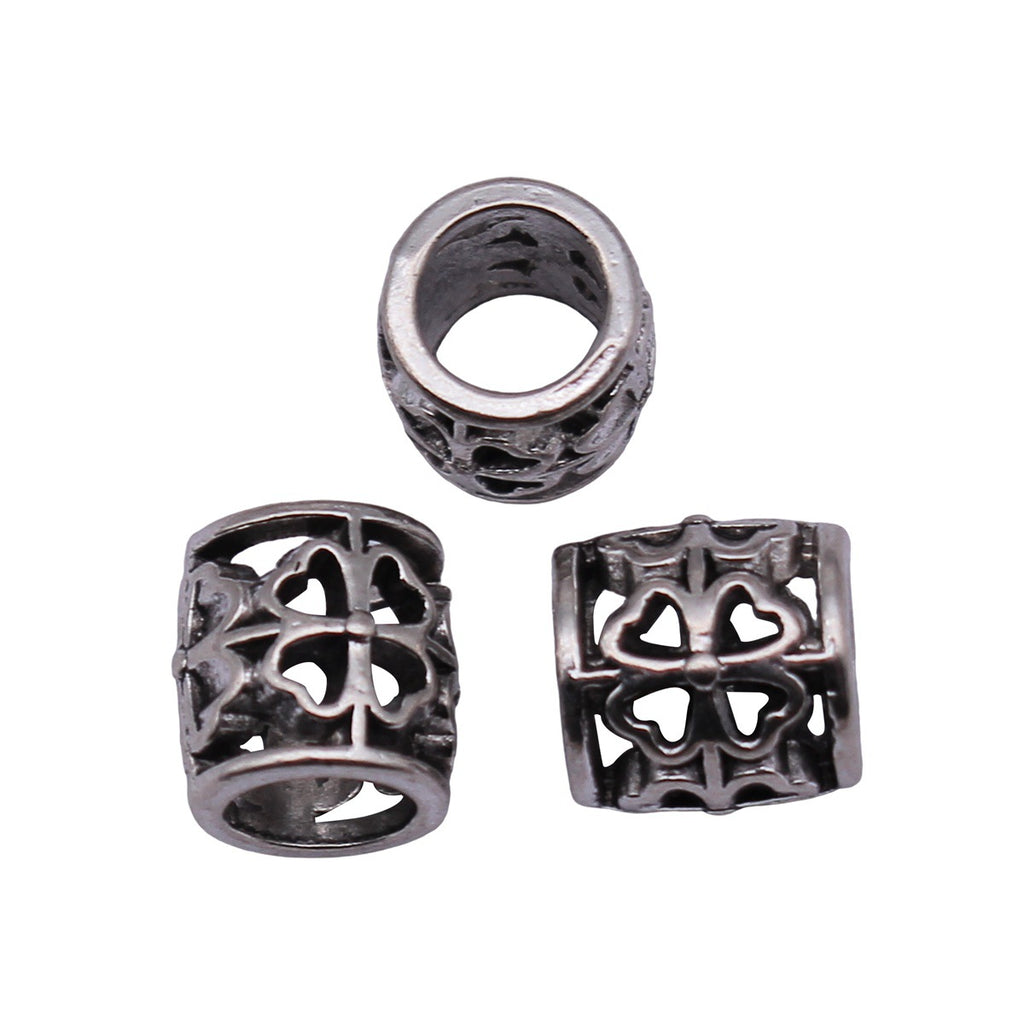 9.3x8.9x8.9mm 1.2g Antique Silver Zinc Alloy Hollow Four Leaf Clover Large Hole Beads for DIY Bracelets