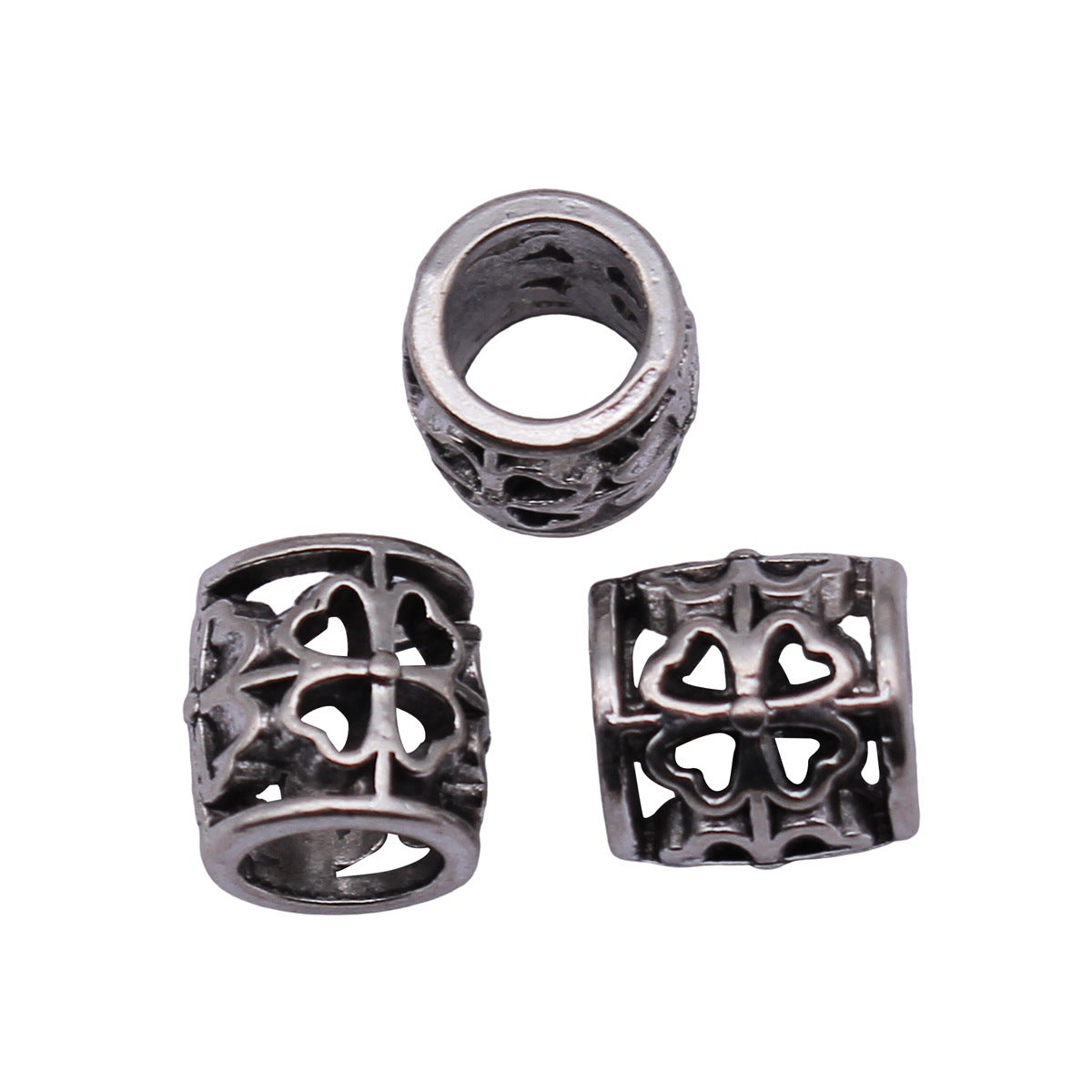 9.3x8.9x8.9mm 1.2g Antique Silver Zinc Alloy Hollow Four Leaf Clover Large Hole Beads for DIY Bracelets