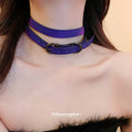 Purple And Black Layered Faux Leather Buckle Choker Necklace view 1