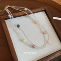 Layered Clear Bead Necklace with Multicolor Pearl Accents view 2