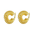Gold Textured Spring Coil Round Hoop Clip Earrings view 5