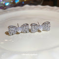 Silver Tone Crystal Bow And Pearl Stud Earrings Decorative Jewelry view 4