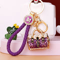 Jeweled Leopard Print Handbag Keychains in Red Blue and Purple view 2