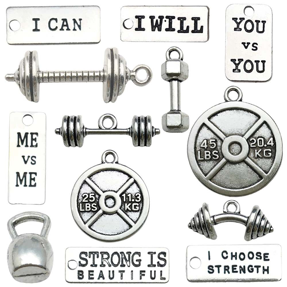 Zinc Alloy Antique Silver Dumbbell Weightlifting Charm Pendant for DIY Keychain Necklace Earrings