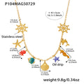 Stainless Steel Ocean Charm Necklace Sunburst Pendant Gold Steel view 7
