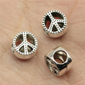 10x10x7mm 1.6g Antique Silver Zinc Alloy Peace Sign Large Hole Beads for Bracelet Jewelry Making
