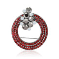 Crystal Wreath Brooch in Metal with Circular Crystal Rows Topped by a Floral Cluster view 5